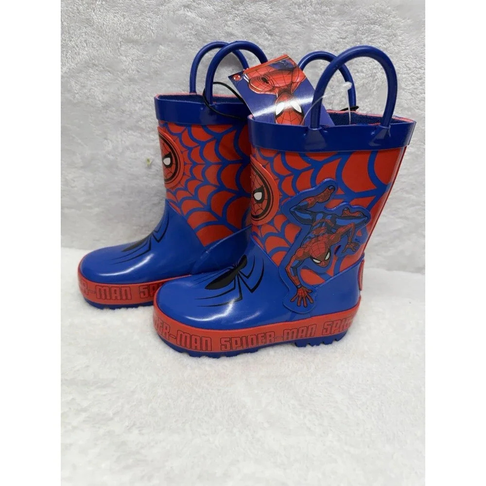 Spider-Man Rain Boots Kids Size 5 Waterproof Rubber Rain Boots Blue Red